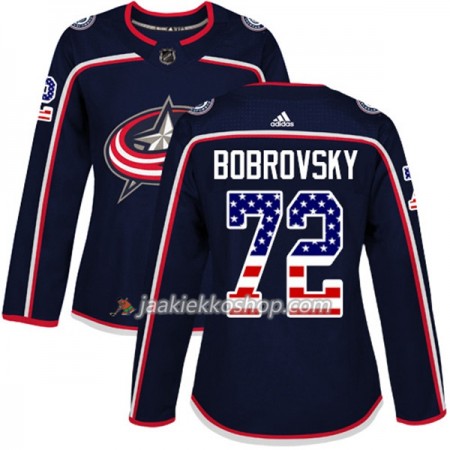 Nainen NHL Columbus Blue Jackets Pelipaita Sergei Bobrovsky 72 Adidas 2017-2018 Marine Sininen USA Flag Fashion Authentic